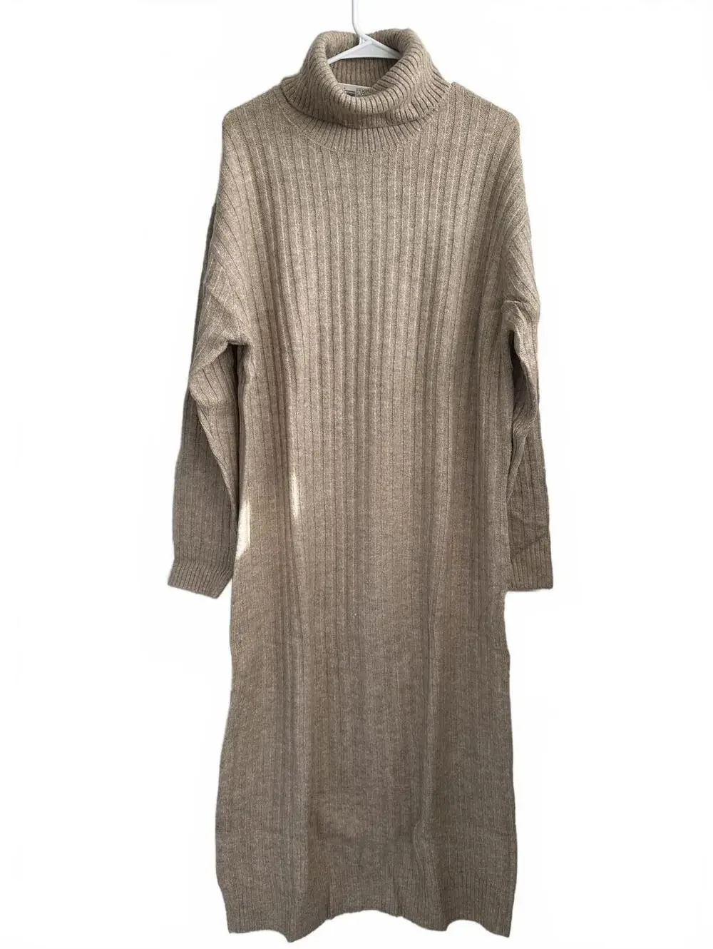 Mango Ribbed Turtleneck Dress Taldorin Light/Pastel Grey Tan NWT Size 10/XL